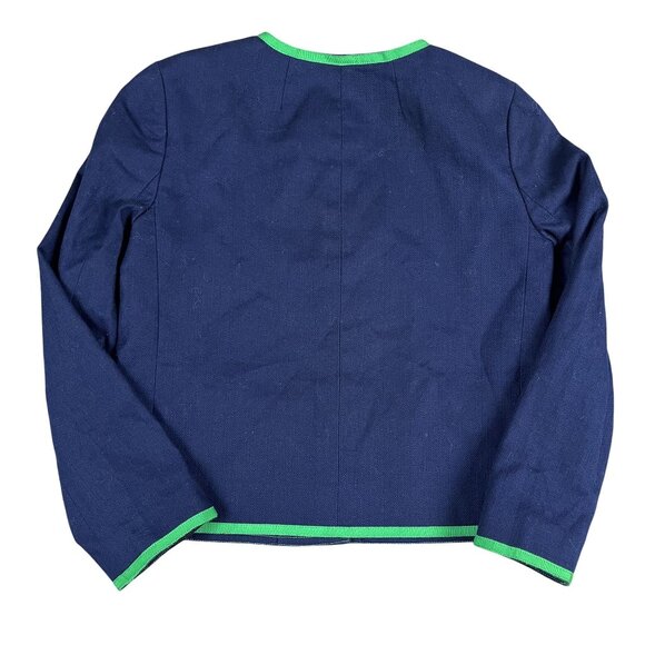 J.Crew Re-Imagined Womens Blue Green Trim Career Blazer Sz 0 - Picture 2 of 6
